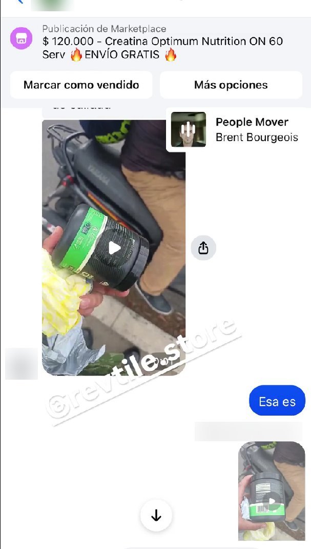 Chat real: cliente enviando video de su creatina ON al recibirla