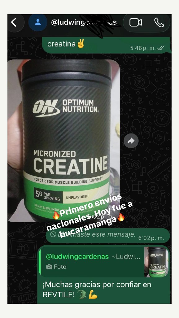 Captura de chat: entrega de una Optimum Nutrition en Bucaramanga